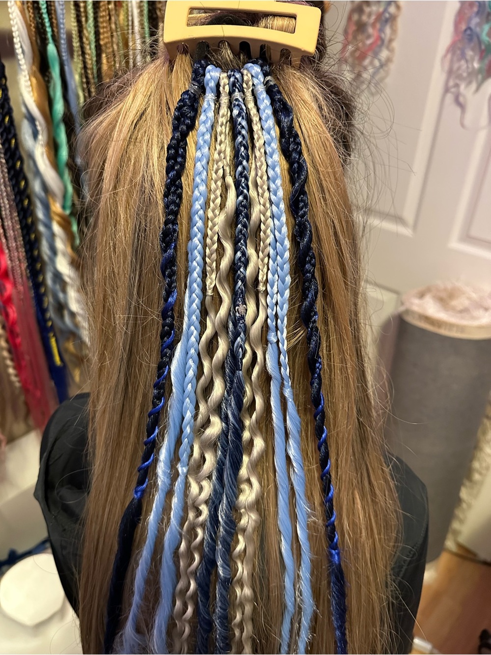 Synthetic Hair Braids Clip-In Extensions in Blue and gray